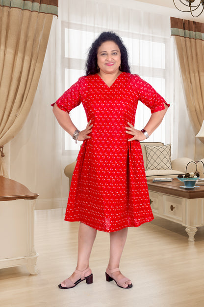 Mother Red Butta Chunni  Dress