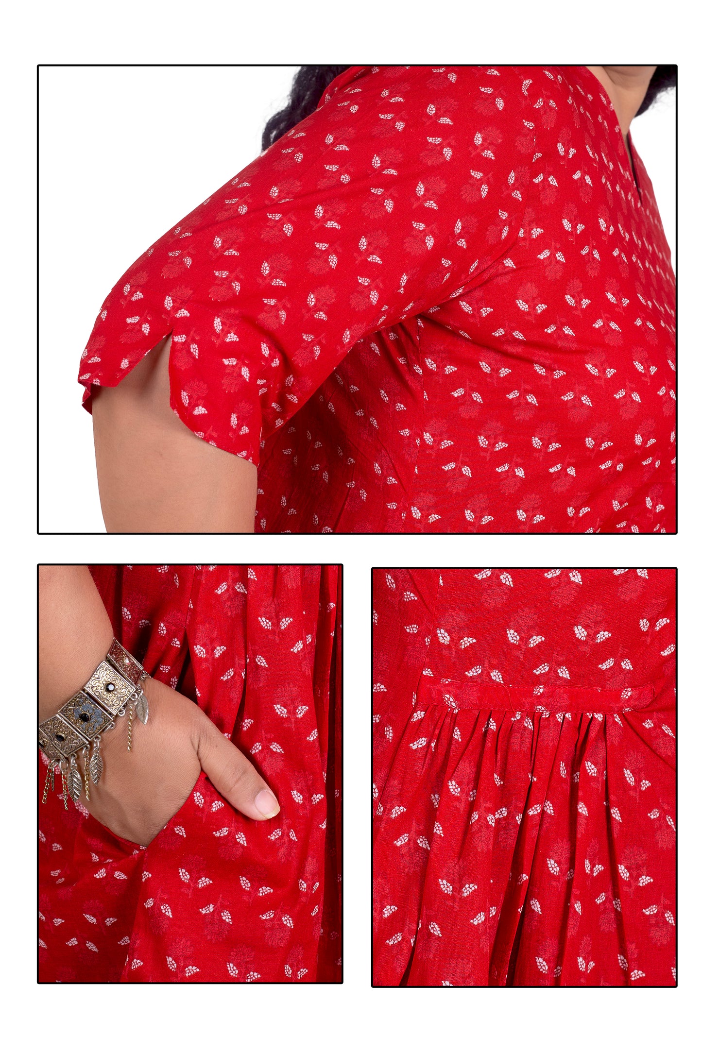 Mother Red Butta Chunni  Dress
