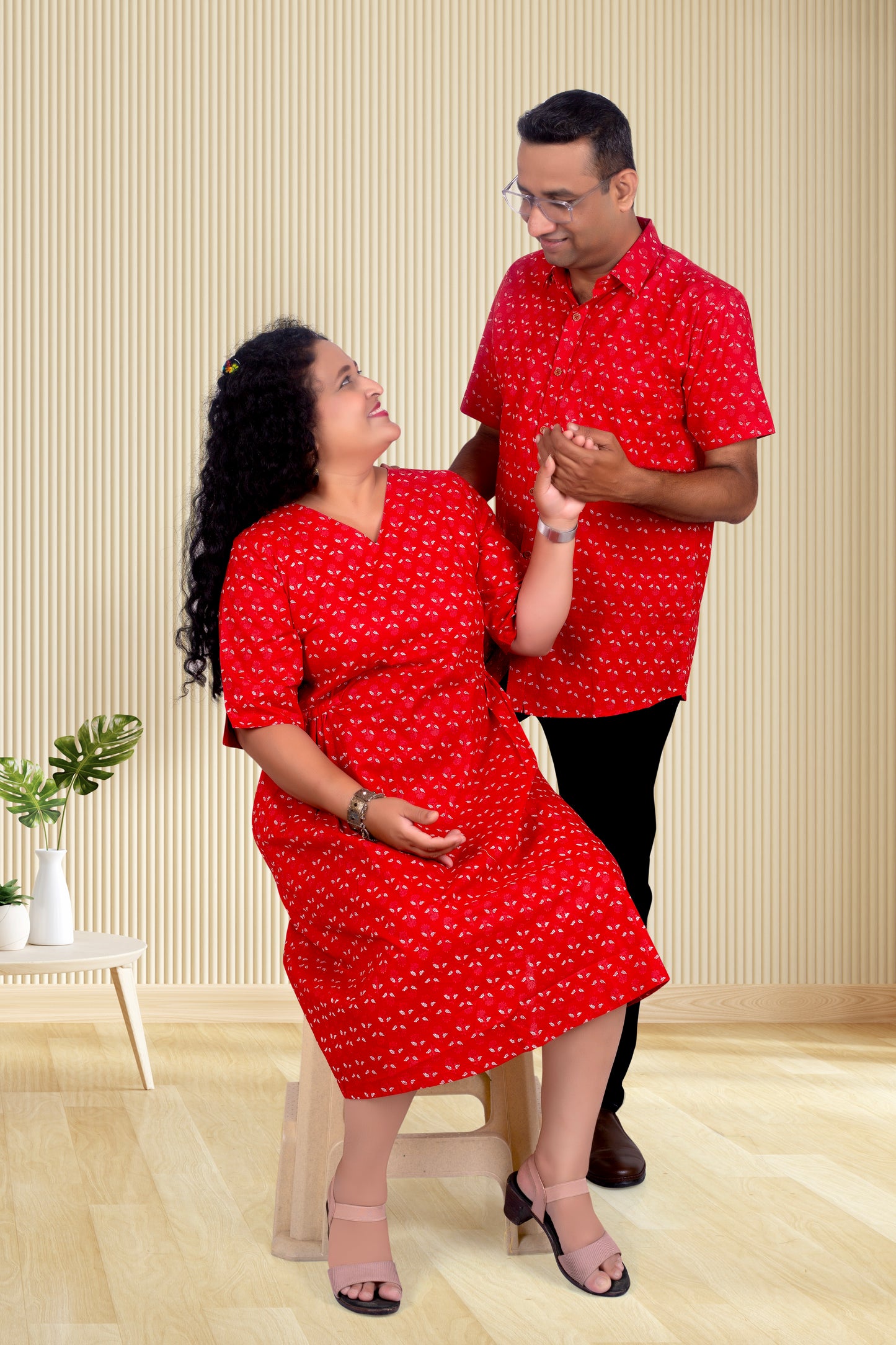 Father Red Butta Half Shirt in Cotton