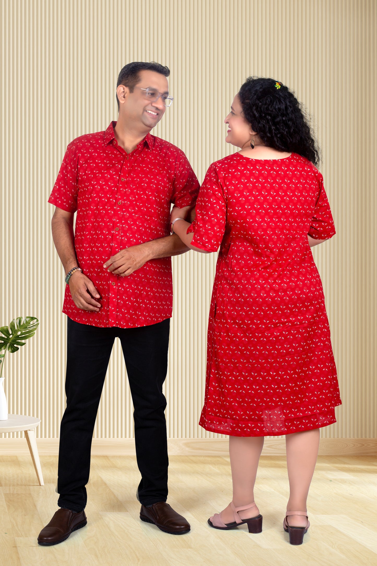 Father Red Butta Half Shirt in Cotton