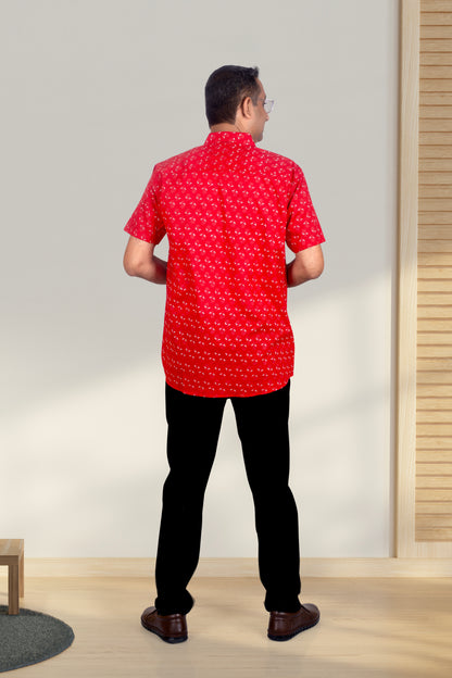 Father Red Butta Half Shirt in Cotton