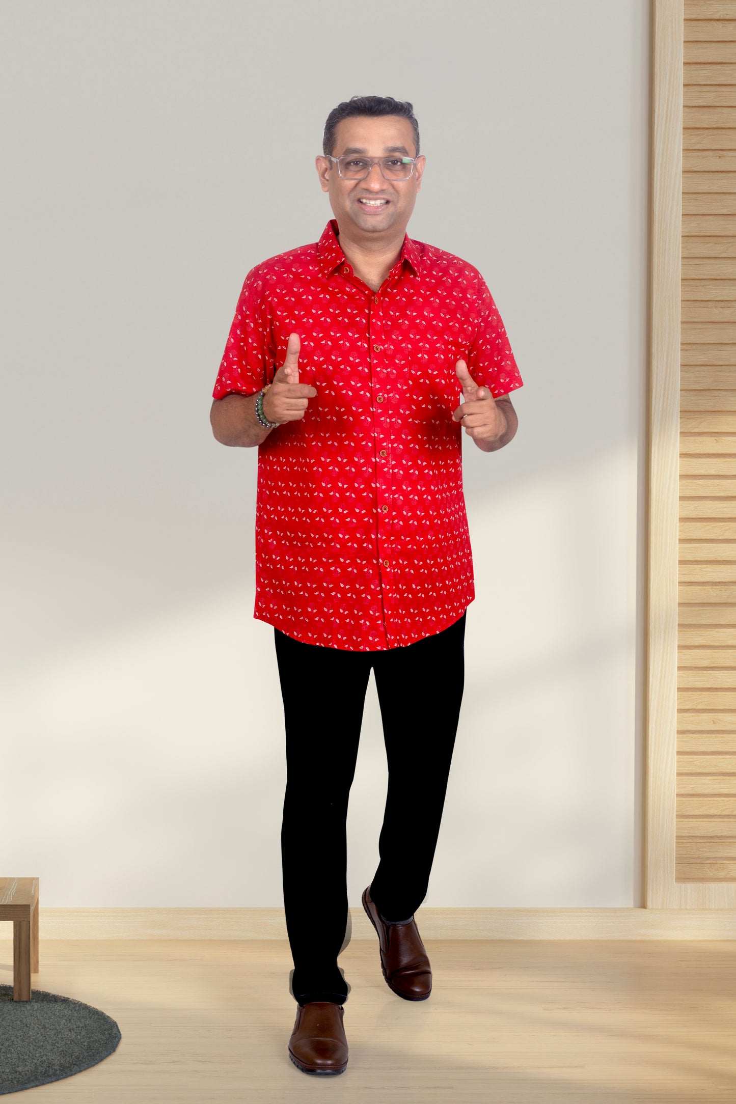 Father Red Butta Half Shirt in Cotton