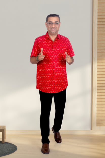 Father Red Butta Half Shirt in Cotton