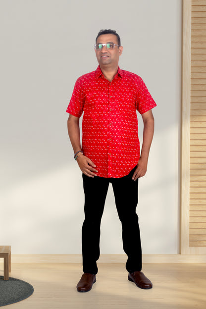 Father Red Butta Half Shirt in Cotton