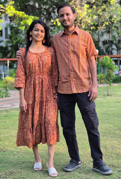 Mother Rust Color Nadi Dress in Cotton