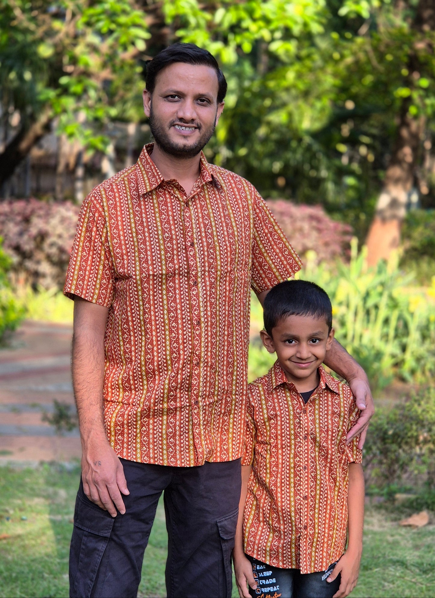 Son Rust Vertical Design Shirt in Cotton