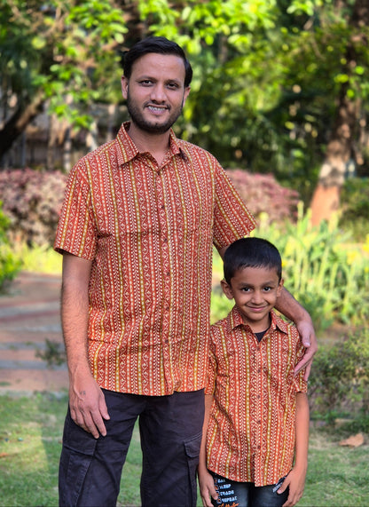 Son Rust Vertical Design Shirt in Cotton
