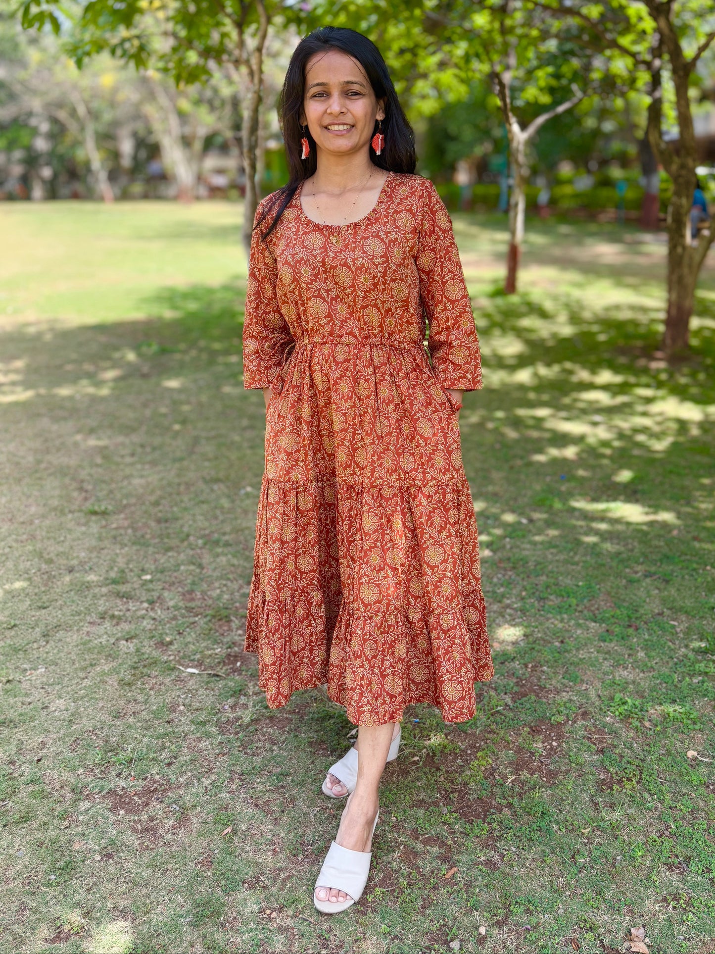 Mother Rust Color Nadi Dress in Cotton