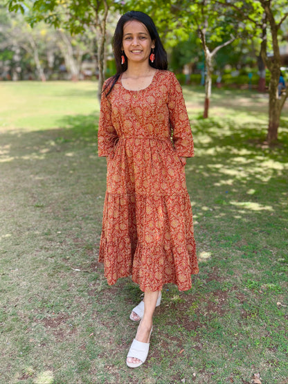 Mother Rust Color Nadi Dress in Cotton