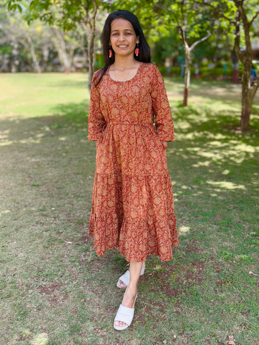 Mother Rust Color Nadi Dress in Cotton
