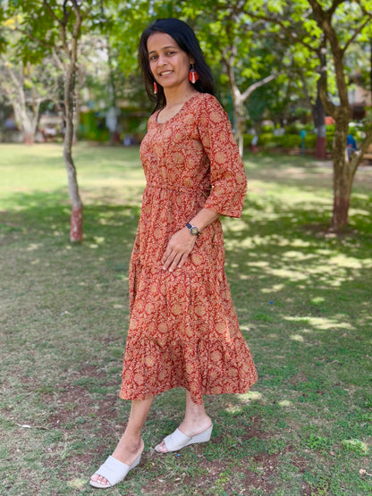 Mother Rust Color Nadi Dress in Cotton