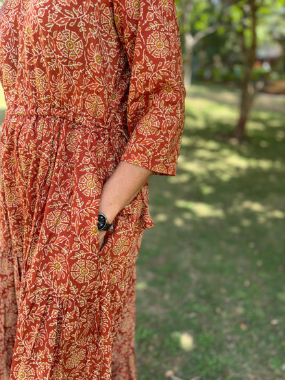 Mother Rust Color Nadi Dress in Cotton