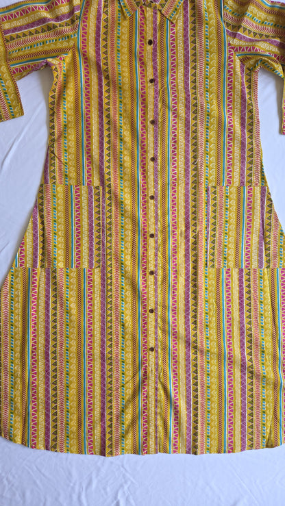 Mother Yellow Color Vertical Shirt Dress in Cotton