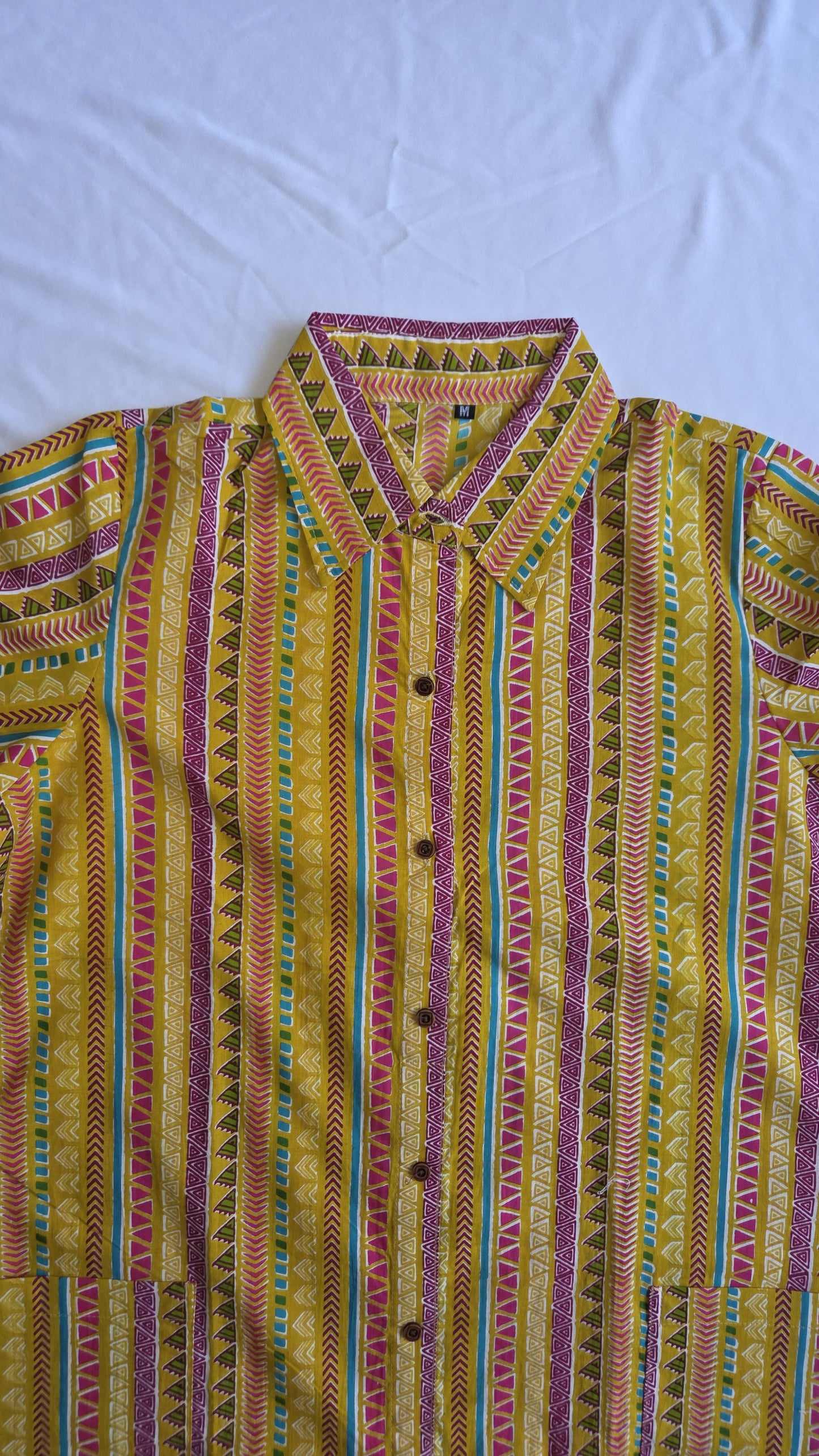 Mother Yellow Color Vertical Shirt Dress in Cotton