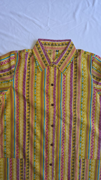 Mother Yellow Color Vertical Shirt Dress in Cotton