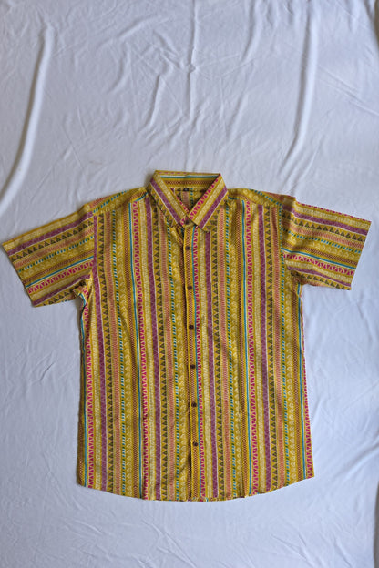 Father Yellow Color Vertical  Half Shirt in Cotton