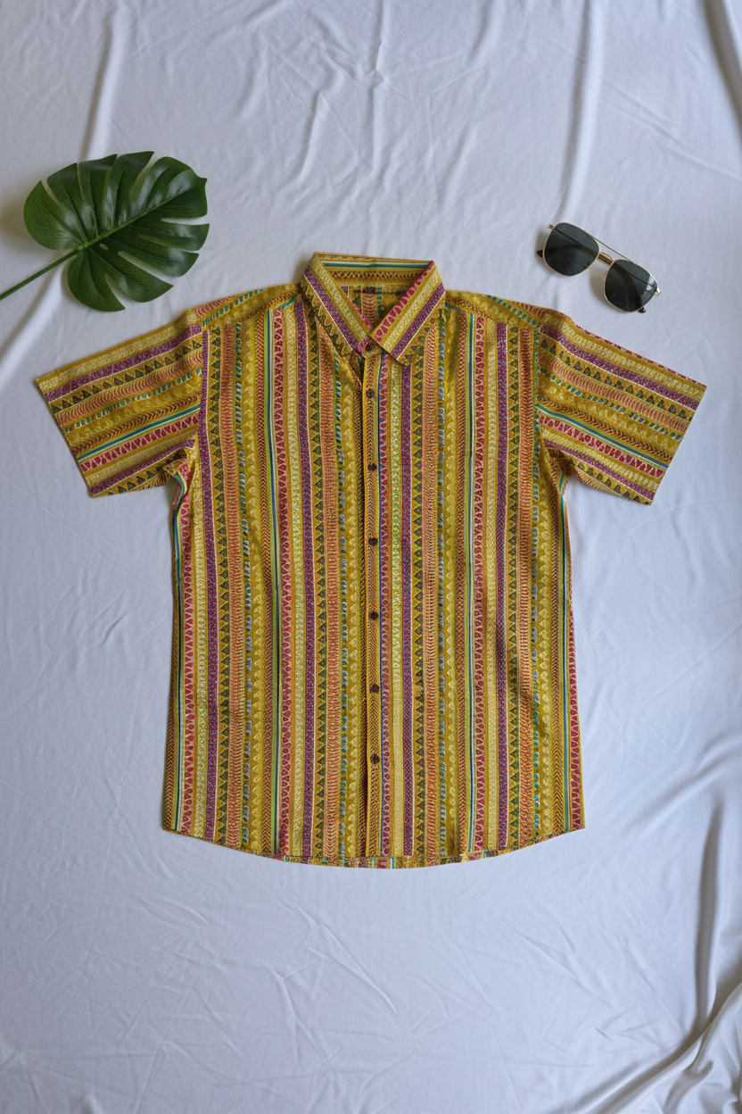 Father Yellow Color Vertical  Half Shirt in Cotton