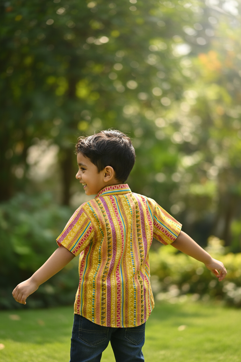 Son Yellow Color Vertical Shirt in Cotton