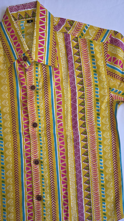 Son Yellow Color Vertical Shirt in Cotton