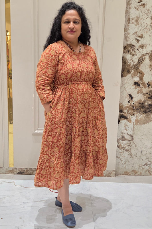Mother Rust Color Nadi Dress in Cotton