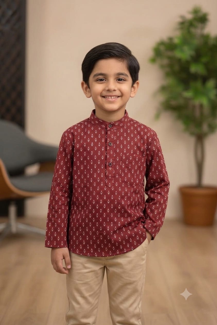 Son Maroon Kurta Shirt in Cotton
