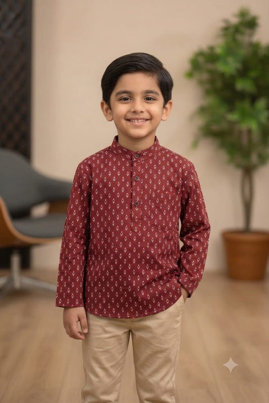 Son Maroon Kurta Shirt in Cotton