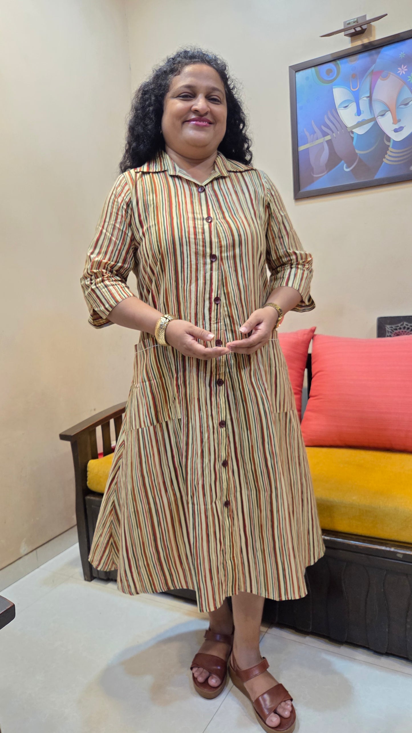 Mother Multicolor Vertical Shirt Dress in Cotton