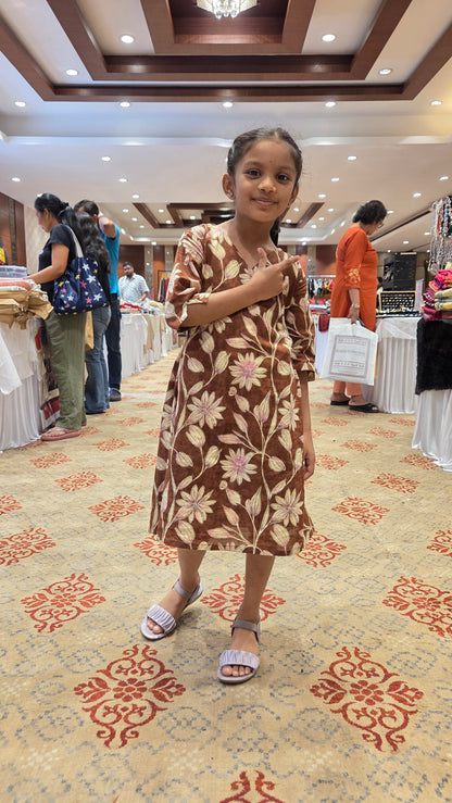 Daughter Brown Floral Frock in Cotton