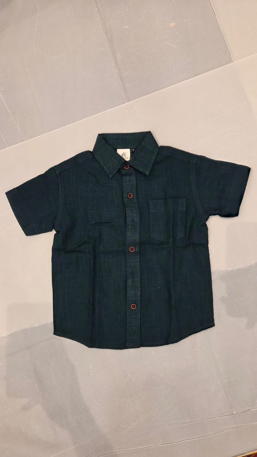 Son Bottle Green Color Color Vertical Shirt in Cotton