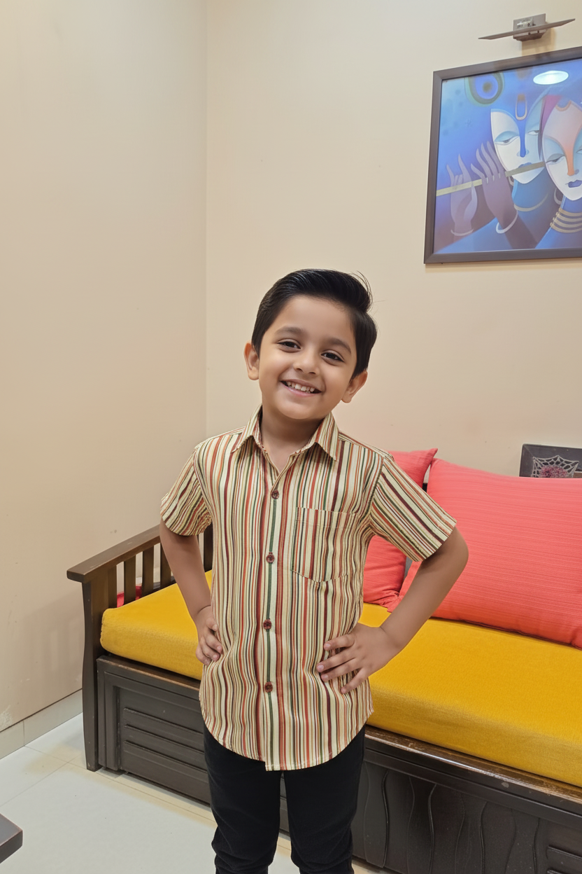 Son MultiLine Color Color Vertical Shirt in Cotton