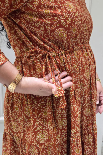 Mother Rust Color Nadi Dress in Cotton