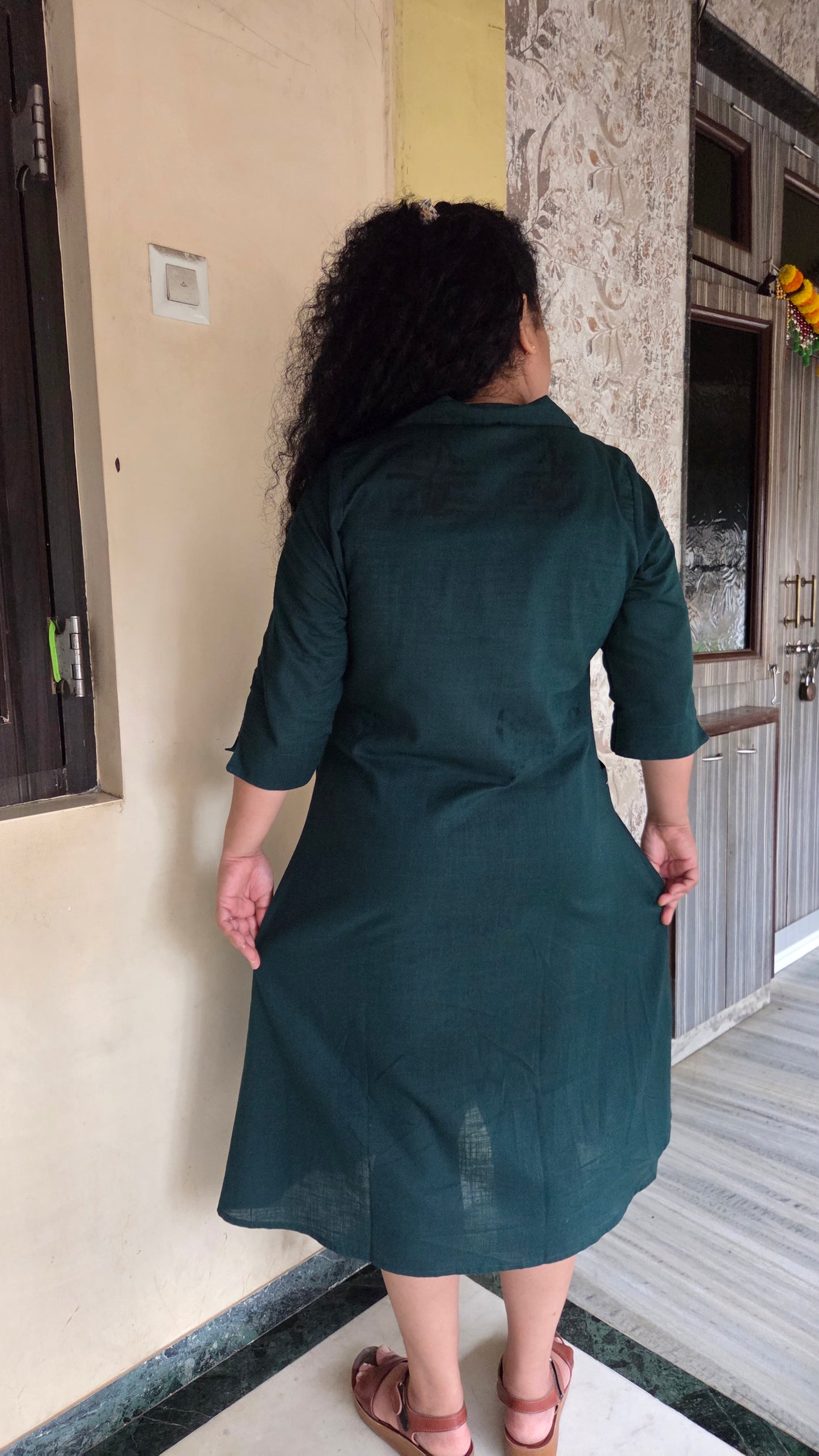 Mother Plain Bottle Green Shirt Dress in Cotton