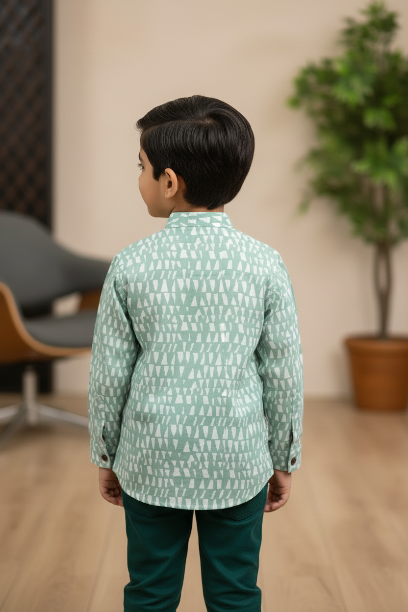Son Light Green Kurta Shirt in Cotton