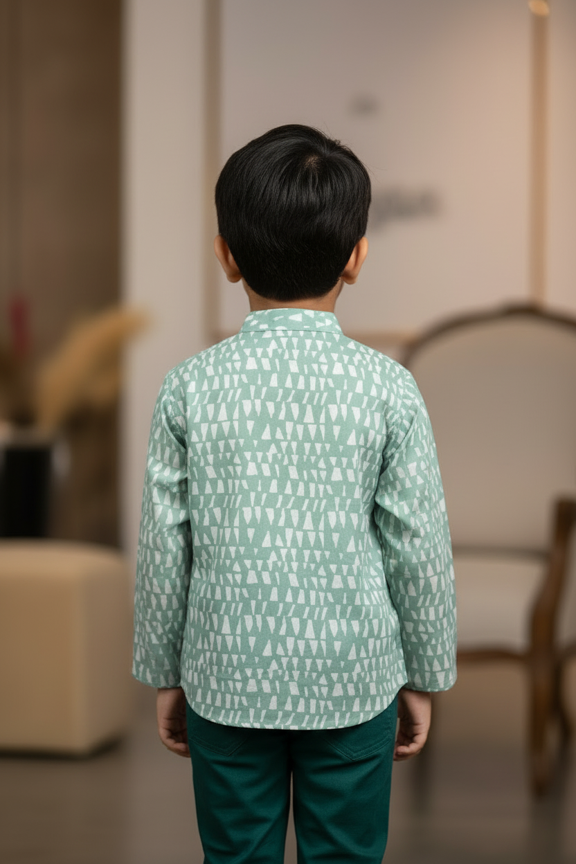 Son Light Green Kurta Shirt in Cotton