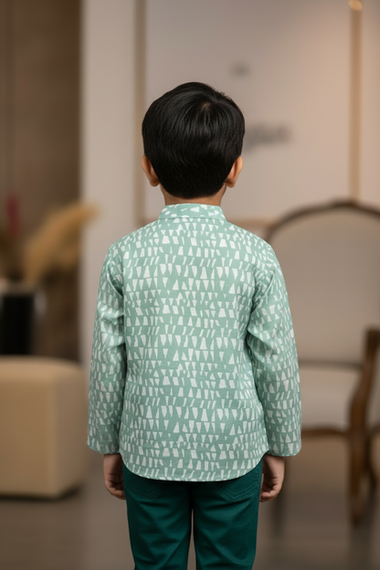 Son Light Green Kurta Shirt in Cotton