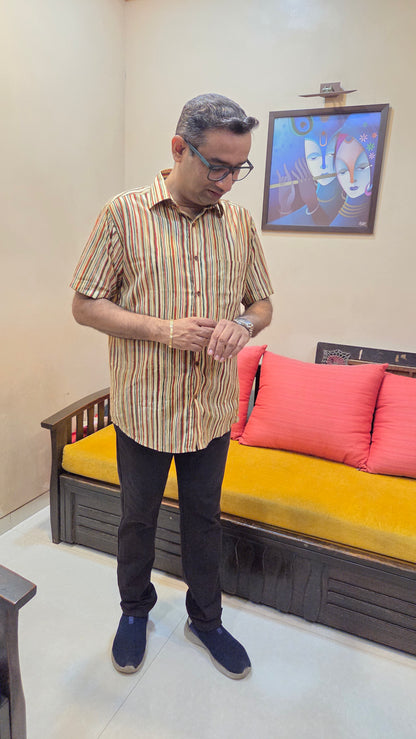 Father MultiLine Color Vertical Half Shirt in Cotton