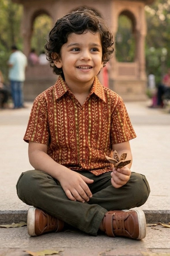 Son Rust Vertical Design Shirt in Cotton