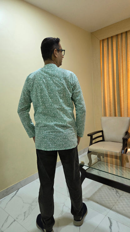 Father Light Green Color Kurta Shirt Full Hand in Cotton