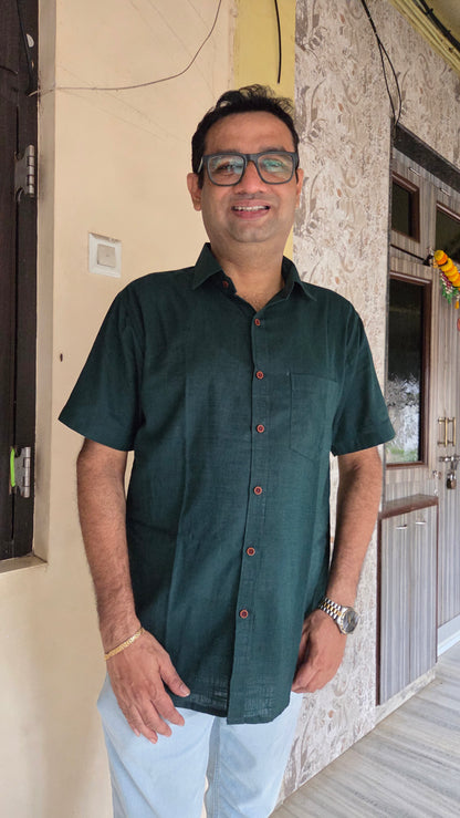 Father Bottle Green Color Half Shirt in Cotton