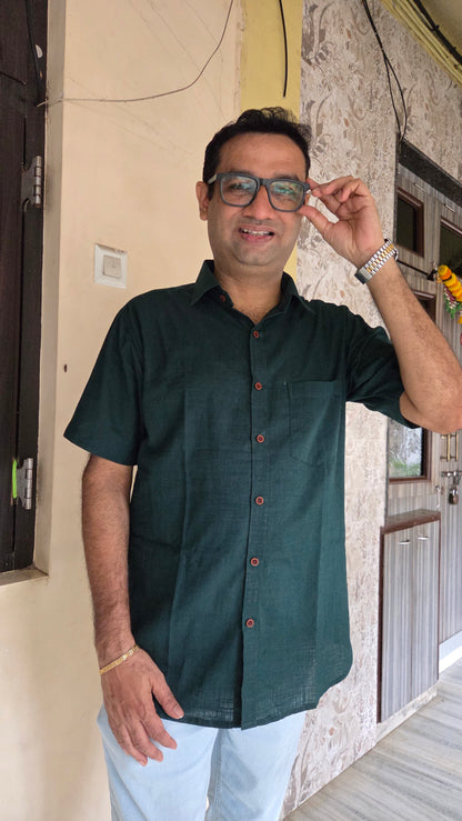 Father Bottle Green Color Half Shirt in Cotton