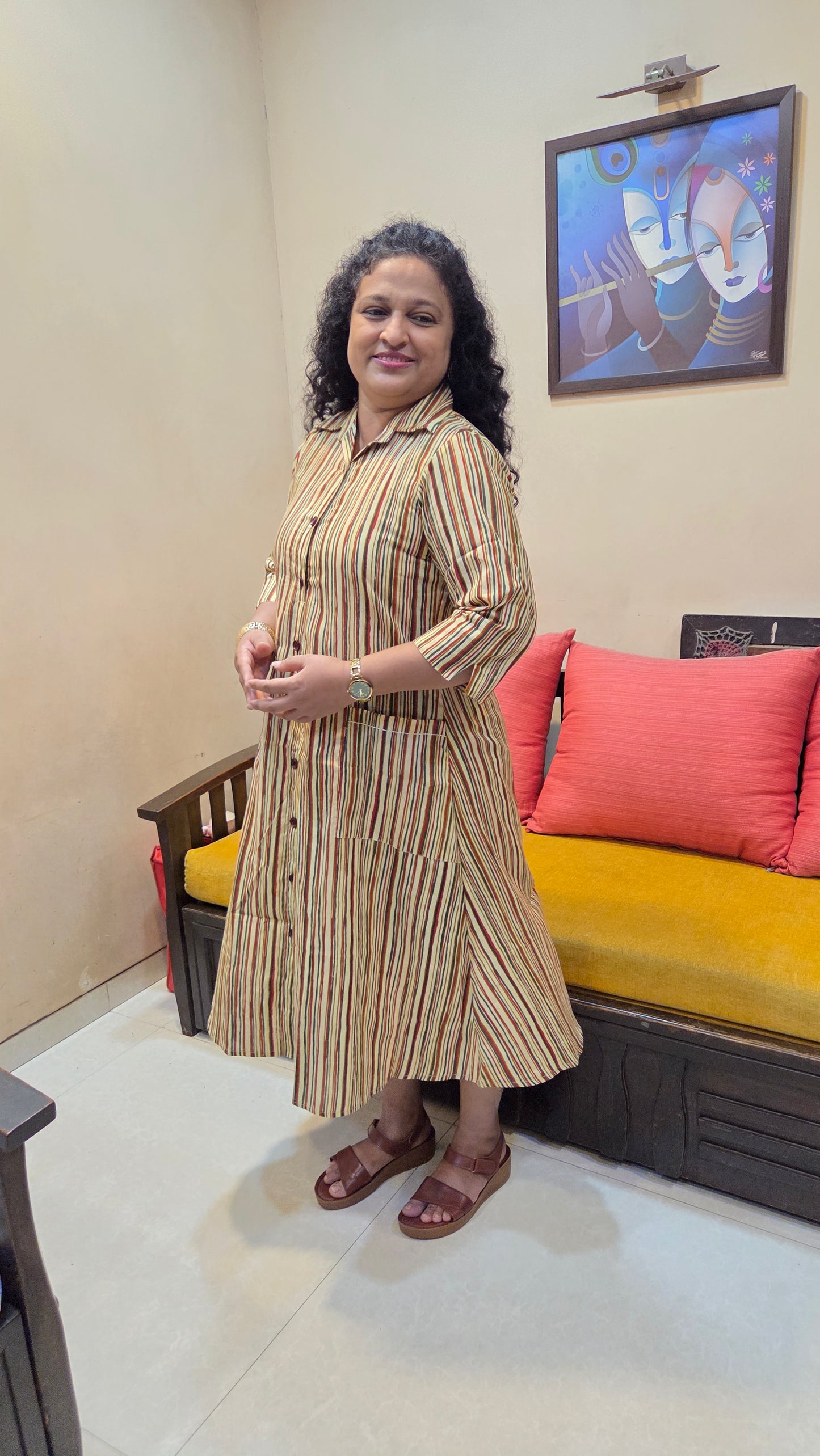 Mother Multicolor Vertical Shirt Dress in Cotton