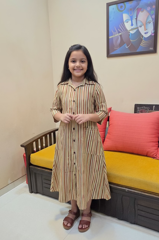 Daughter MultiLine Color Vertical Shirt Dress in Cotton
