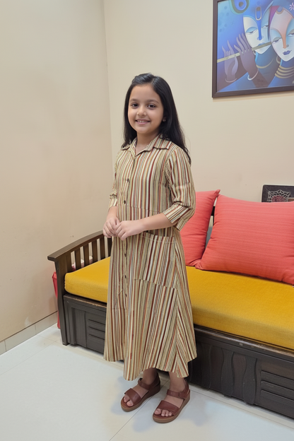 Daughter MultiLine Color Vertical Shirt Dress in Cotton