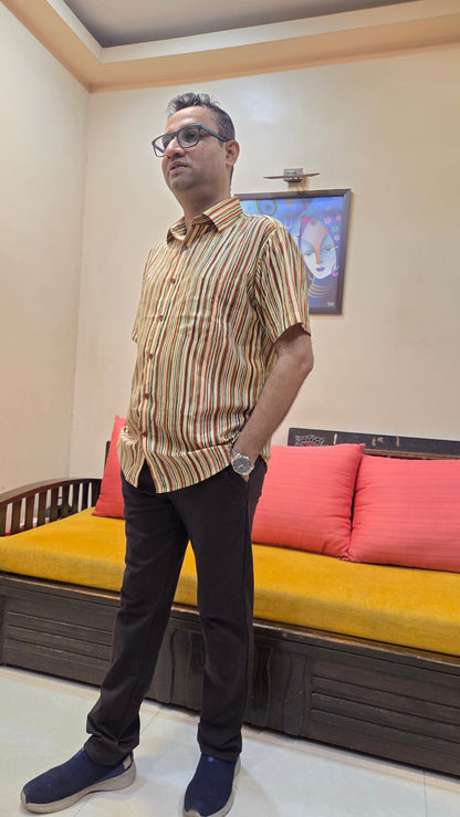 Father MultiLine Color Vertical Half Shirt in Cotton