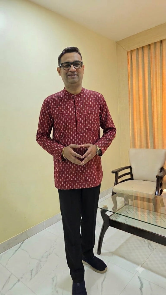 Father Maroon Color Kurta Shirt Full Hand in Cotton