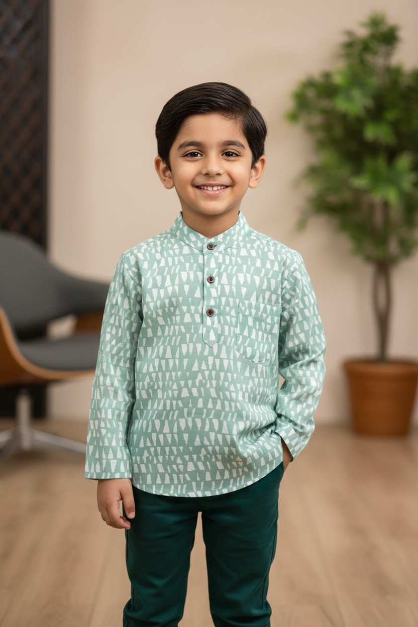 Son Light Green Kurta Shirt in Cotton
