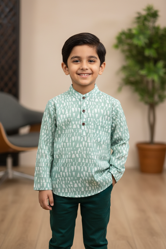 Son Light Green Kurta Shirt in Cotton