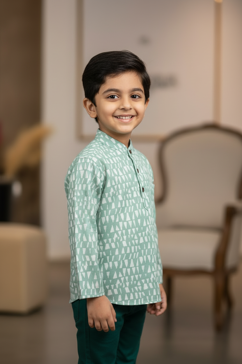 Son Light Green Kurta Shirt in Cotton