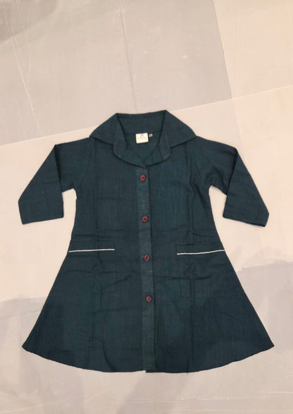 Daughter Bottle Green Color Vertical Shirt Dress in Cotton