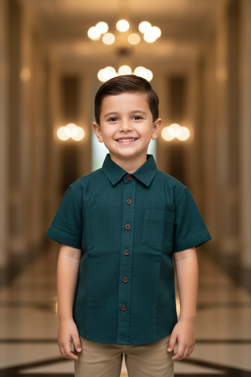 Son Bottle Green Color Color Vertical Shirt in Cotton